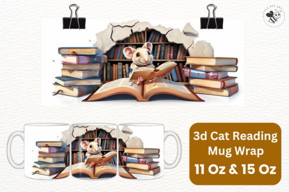 3D Cat Reading Mug Wrap Template - No 04: A Creative and Practical Addition to Your Sublimation Projects