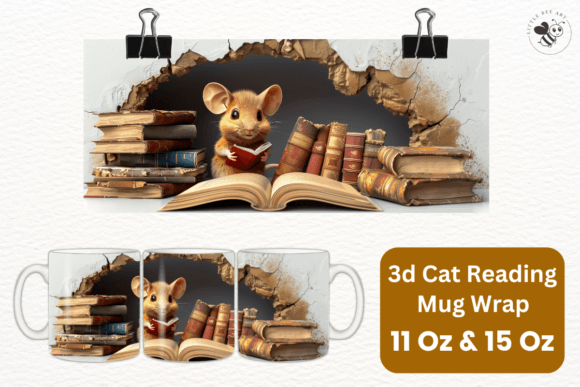 3d Cat Reading Mug Wrap Template - No 18: A Unique Addition to Your Sublimation Projects