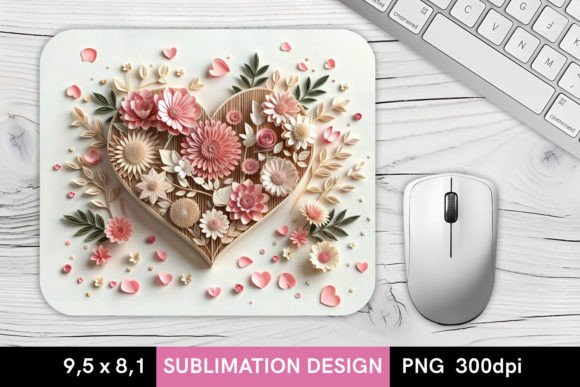 3D Floral Heart - MousePad Sublimation: A Touch of Elegance for Your Workspace