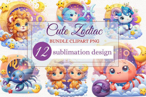 Discover the Magic of 3D Cartoon Cute Zodiac Bundle Clipart