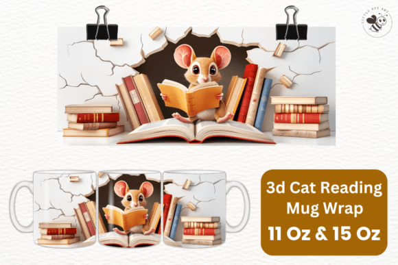 Enhance Your Mug with the 3d Cat Reading Mug Wrap Template - No 09
