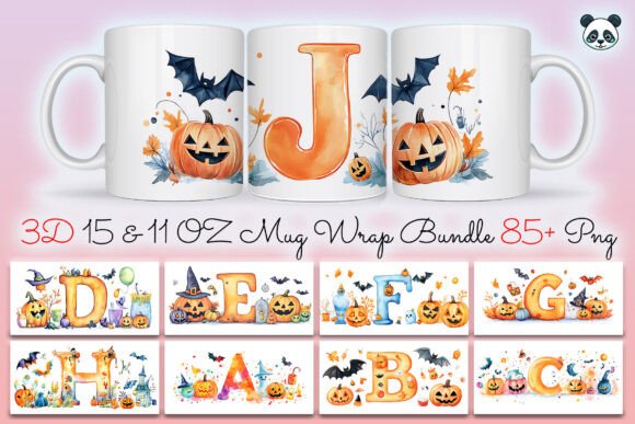 Halloween Alphabet Mug Wrap Bundle: A Spooky and Festive Addition to Your Collection