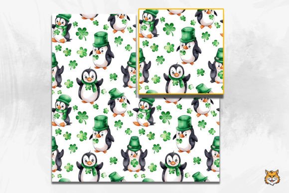 St. Patrick Penguins Seamless Pattern