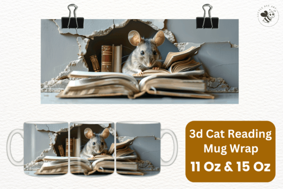 Strategic Use of 3D Cat Reading Mug Wrap Template - No 17 for Enhanced Branding and Customer Experience