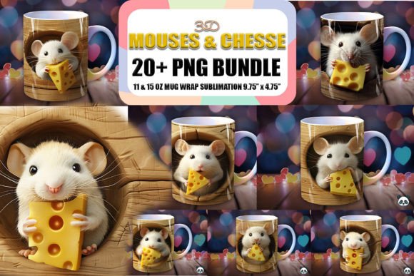 Transform Your Mug with the Adorable Cute Mouse Cheese 3D Mug Wrap