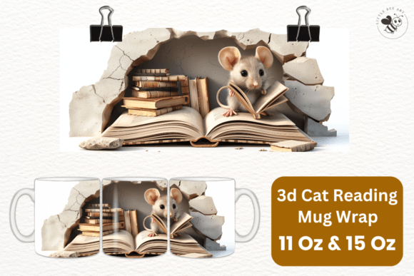 Unleash Your Creativity with the 3d Cat Reading Mug Wrap Template - No 07